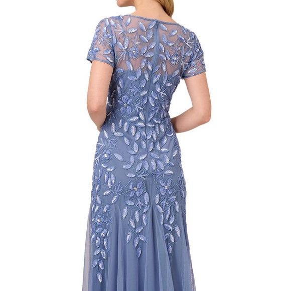 Adrianna Papell Blue Embellished Halter Maxi Gown, like new, wore it for 4 hours - Picture 3 of 6